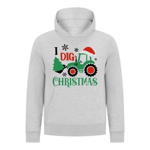 Everyday Kids Christmas Collection I Dig Christmas Pullover Hoodies – Holiday Tractor Sweatshirt - Heather Gray - 1 of 2