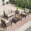 Heynemo Outdoor Patio Furniture Set, 4 Piece Patio Conversation Set with Coffee Table, Metal Furniture Set for Porch Backyard Garden, Coffee - 2 of 4