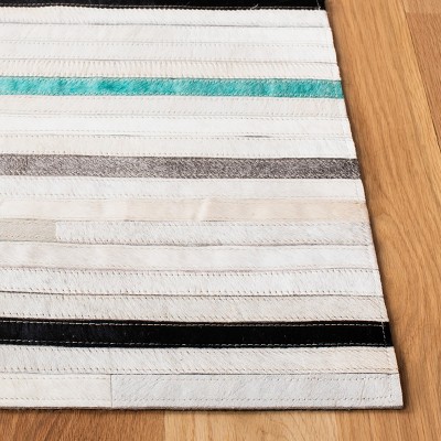 Gray Geometric Hand-Knotted Cowhide Area Rug 5' x 8'