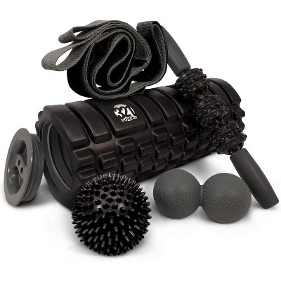 5 in 1 Foam Roller Set with Hollow Core Deep Tissue Massager, Muscle Roller Stick, Stretching Strap, Spikey Plantar Fasciitis Ball, and Car