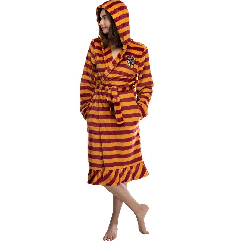 Harry Potter Juniors' Striped Ruffle Hooded Plush Fleece Robe, 1 of 5