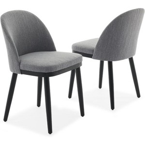 Dining Chairs Set,Modern Fabric Upholstered Kitchen Side Chairs with Curved Backrest and Wood Leg, Armless Dining Chair for Restaurant/Cafe, Grey - 1 of 4