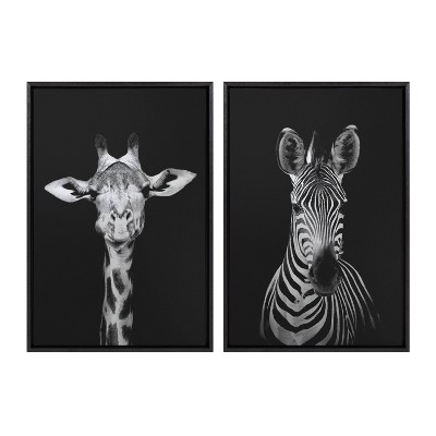 Kate & Laurel All Things Decor (Set of 2) 23"x33" Sylvie Minimalist Giraffe and Zebra Wall Art by The Creative Bunch Studio: Modern Canvas
