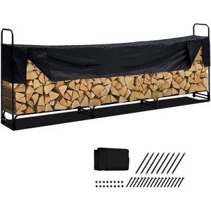 Firewood Rack with Waterproof Cover, Stainless Steel Outdoor Indoor Wood Storage Holder, Weather Resistant - 1 of 4