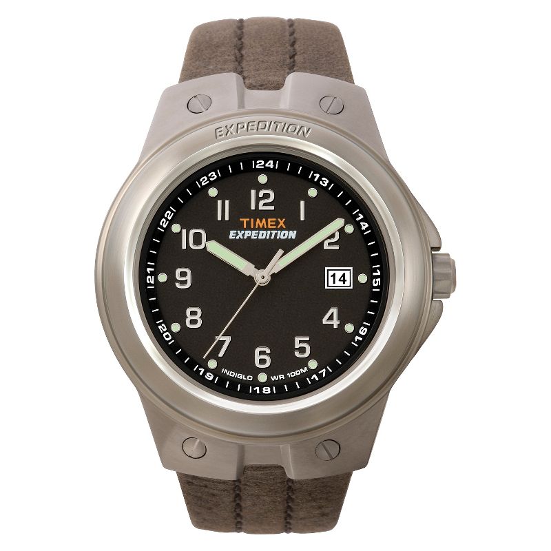 Men&#39;s Timex Expedition Watch with Leather Strap - Silver/Black/Brown T49631JT, 1 of 4