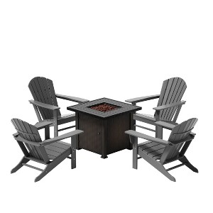 WestinTrends Outdoor Patio Adirondack Chair With Square Fire Pit Table Sets - 1 of 2