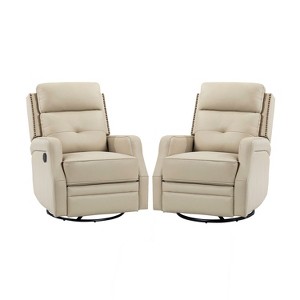 Set of 2 Basilio 28.74 Wide Tufted Wooden Upholstery Genuine Leather Swivel Rocker Recliner with Nailhead Trims| ART OF LIVING DESIGNS - 1 of 4