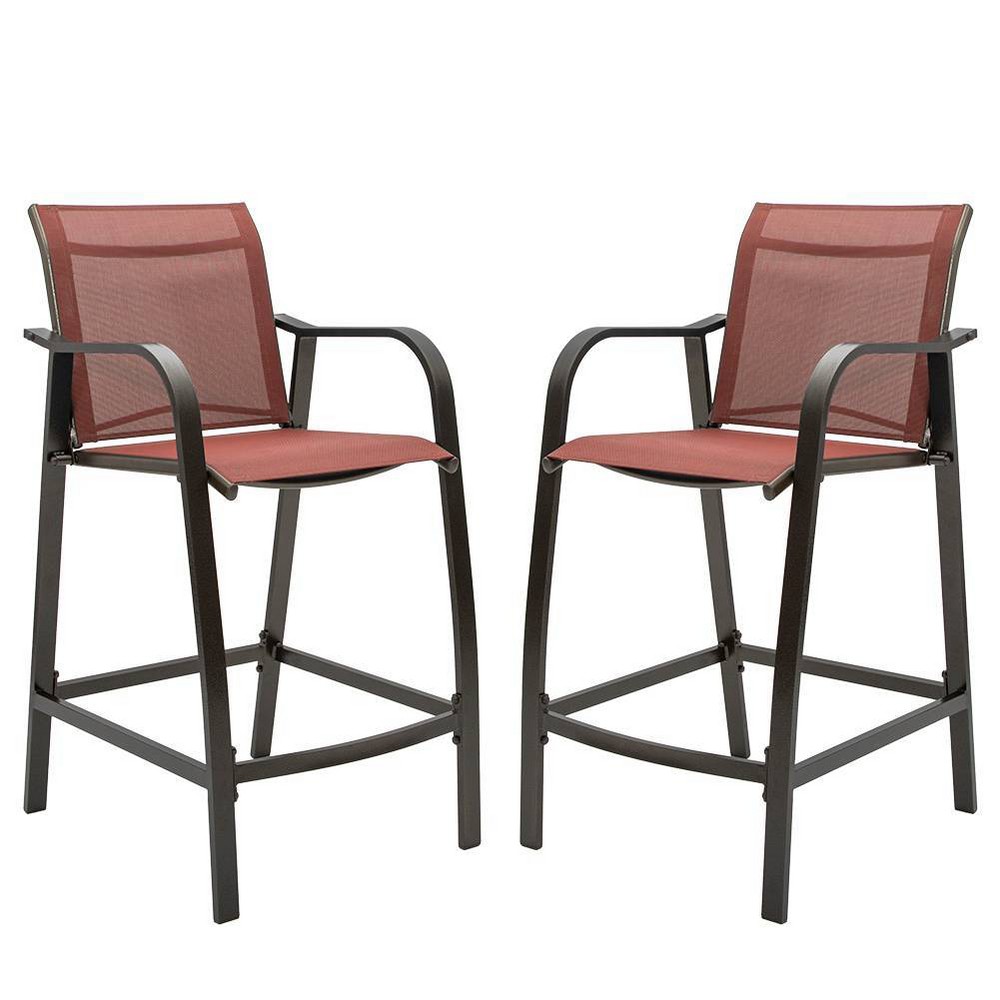 2pc Outdoor Counter Height Aluminum Bar Stools - Orange - Pellebant: UV & Weather Resistant, 270lbs Capacity
