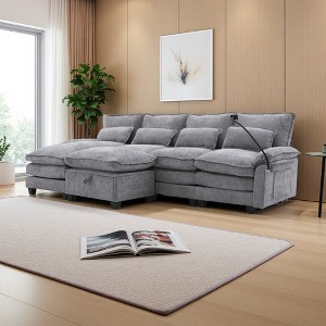 106" Chenille U-Shaped Cloud Sectional Sofa with Ottoman & Pillows - 1 of 4