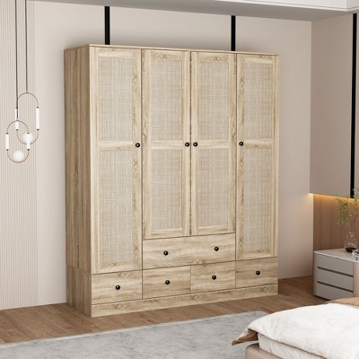 Famapy Yellow Wooden Wardrobe Armoire Closet Freestanding Hall Tree
