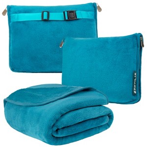PAVILIA Travel Blanket and Pillow, Warm Soft Fleece 2-IN-1 Combo Large Compact Set for Airplane Camping Car Trips - 1 of 4