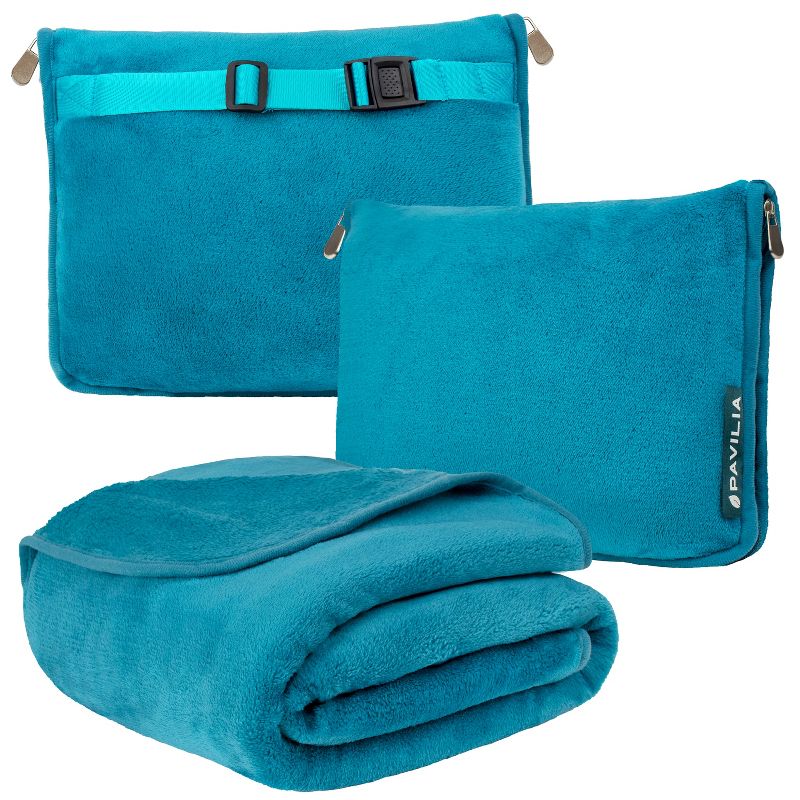 PAVILIA Travel Blanket and Pillow, Warm Soft Fleece 2-IN-1 Combo Large Compact Set for Airplane Camping Car Trips, 1 of 9