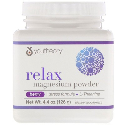 Youtheory Relax, Magnesium Powder, Stress Formula + L-Theanine, Berry, 4.4 oz (126 g), Mineral Supplements