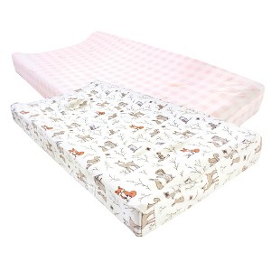 Hudson Baby Infant Girl Cotton Changing Pad Cover, Enchanted Forest, One Size - 1 of 2
