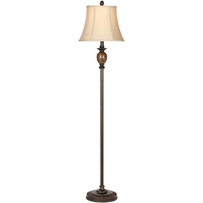 Regency Hill Traditional Floor Lamp Deep Bronze Tortoise Shell Font Tan Fabric Bell Shade for Living Room Reading Bedroom Office