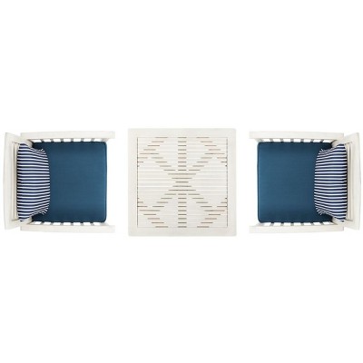 White and Blue 3-Piece Bar Height Patio Bistro Set