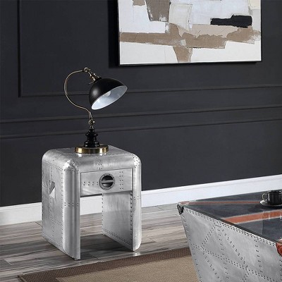 Brancaster Aluminum and Wood Industrial End Table with Storage