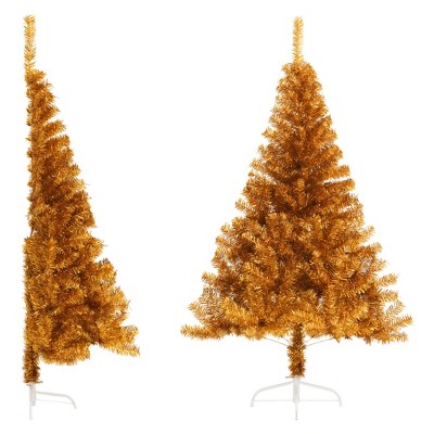 vidaXL Artificial Half Christmas Tree with Stand Gold 5 ft PET