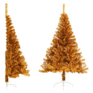 vidaXL Artificial Half Christmas Tree with Stand Gold 5 ft PET - 1 of 4