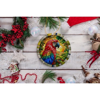 Vibrant Stained Glass Style Porcelain Parrot Ornament