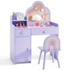 Costway Kids Vanity Table and Chair Set with Cloud-shaped Mirror Open Shelf Storage Drawers White/Pink/Purple - 2 of 4