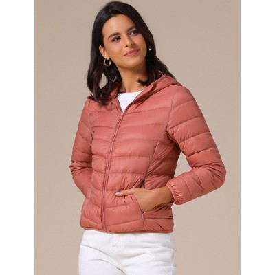 INSPIRE CHIC Women's Short Down Packable Hooded Winter Ultra Light Puffer Jacket X-Large Grey Pink — фото 2