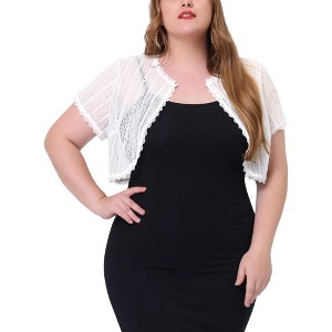 Agnes Orinda Women's Plus Size Sheer Lace Elegant Eyelet Crop Banquet Shrugs - 1 of 4