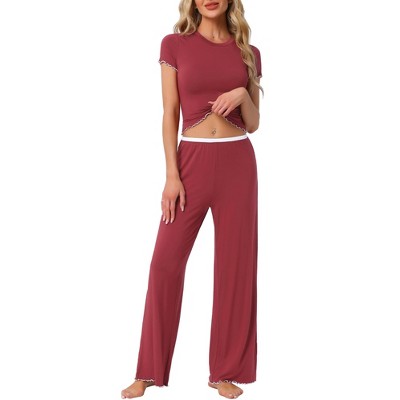 INSPIRE CHIC Women's Ruffled Short Sleeve and Long Pants Lounge Sets 2 Piece Soft Pajama Sets