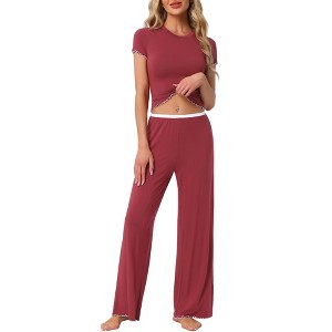 INSPIRE CHIC Women's Ruffled Short Sleeve and Long Pants Lounge Sets 2 Piece Soft Pajama Sets - 1 of 4