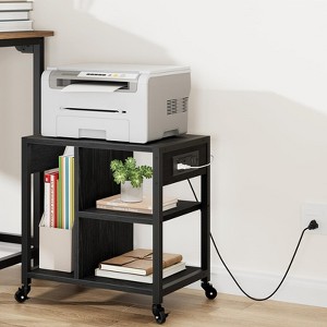 4-Tier Mobile Printer Stand w/ Power Outlets & USB Ports, Rustic Gray, for Home Office Under Desk Storage – Wheels Included - 1 of 4