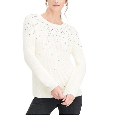 I.N.C International Concepts Womens Allover Sparkle Pullover Sweater, White, X-Large
