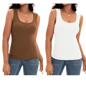 ATHLECHIC Women's Scoop Neck Ribbed Wide Strap Sleeveless Workout Basic Sport Tank Tops 2 Packs - 1 of 4