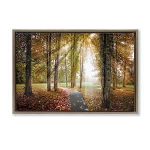Stupell Industries Follow The Light Forest Path Floating Frame Canvas Art, Brown, 25" x 17" - 1 of 4