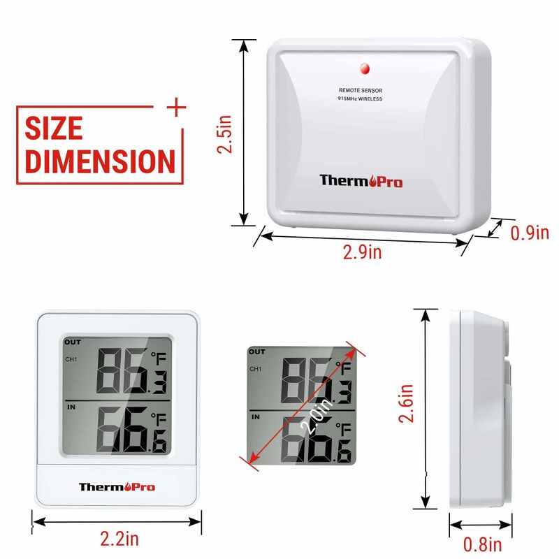 ThermoPro TP200BW Wireless Indoor Outdoor Thermometer with Temperature Sensor Up to 500FT, Outdoor Thermometers, 4 of 9