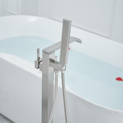 Brushed Nickel Single-Handle Freestanding Tub Faucet with Hand Shower