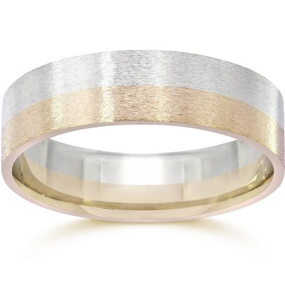 Pompeii3 Brushed Two Tone Flat Wedding Band 14K Gold