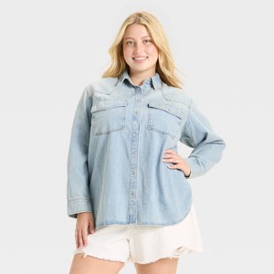Women's Long Sleeve Star Embroidered Western Shirt - Universal Thread™ Light Wash - 1 of 4