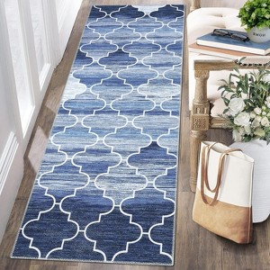 Washable Geometric Runner Rug - Non-Slip Low Pile Carpet for Kitchen, Hallway, Entryway, Laundry Room, Living Room, Bedroom - 1 of 4