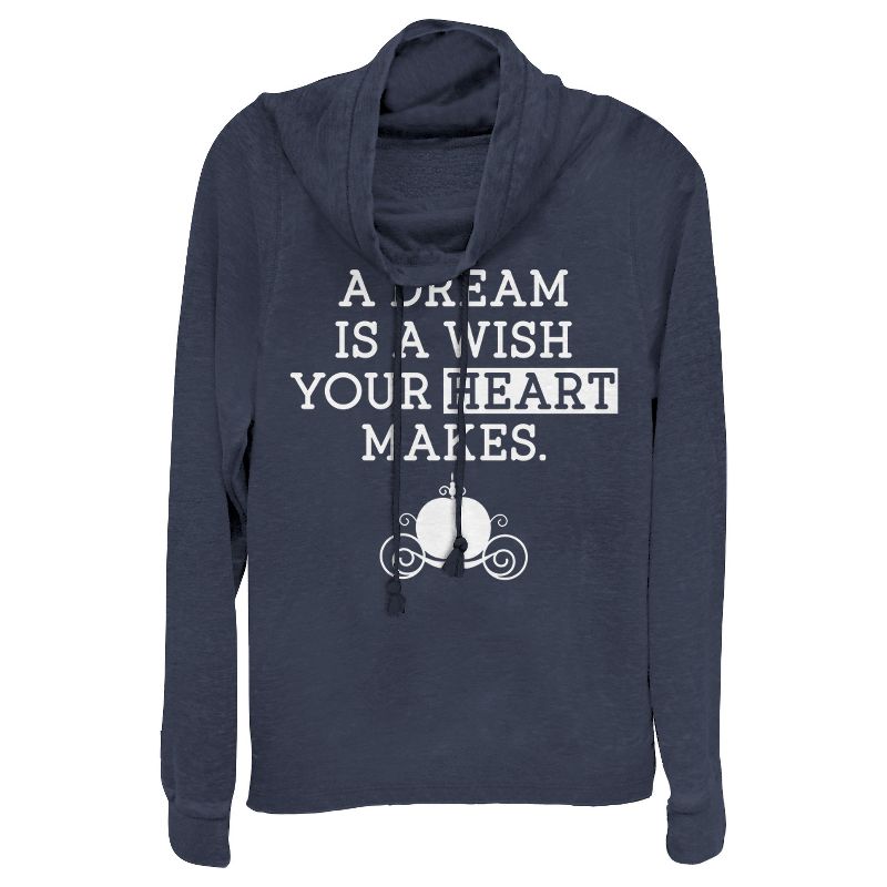 Juniors Womens Cinderella A Dream Is a Wish Your Heart Makes Cowl Neck Sweatshirt, 1 of 4