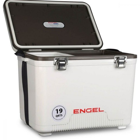 Engel UC19 19 Quart Fishing Live Bait Dry Box Ice Cooler with  Stain/Odor-Resistant Surface and Shoulder Strap, White