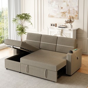 NicBex Modern Pull Out Sofa Bed Corduroy Convertible Sleeper Sofa with Storage Chaise, Cup Holders and USB Port for Living Room - 1 of 4