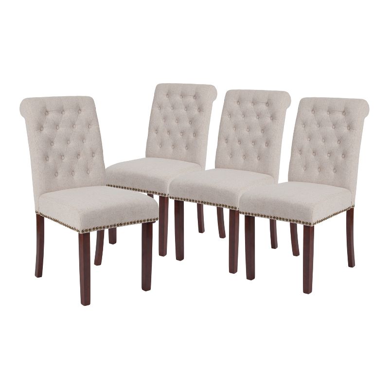 Emma and Oliver 4 PK Upholstered Rolled Back Parsons Chair with Nailhead Trim & Finished Frame with Plastic Floor Glides, 1 of 12