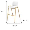 HomeRoots Set of Two 30" White And Gold Faux Leather And Steel Low Back Bar Height Bar Chairs - 3 of 4