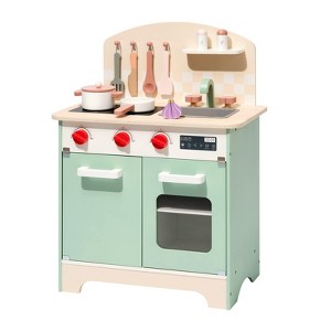ROBOTIME Pretend Play Wooden Kitchen, Green, 20.86"*11.61"*29.13" - 1 of 4