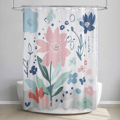 Summer Flower Multicolor Polyester Fabric Shower Curtain