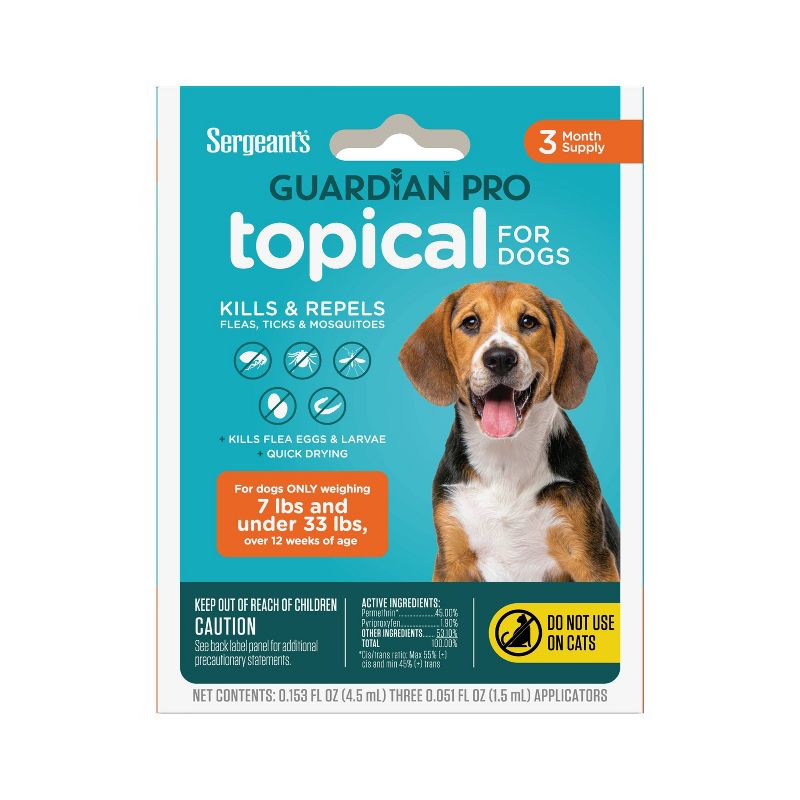 Sergeant&#39;s Guardian Pro Flea &#38; Tick Topical Treatment for Dogs - 7-33 lbs - 3ct, 1 of 10