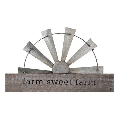 "Farm Sweet Farm" Windmill Metal and Wood Wall Décor - Foreside Home & Garden