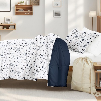 8PC Campus Ready Dorm TwinXL Bedding Bundle, Patterned Comforter Set, Solid Sheet Set, Pillows and Laundry Bag - Becky Cameron