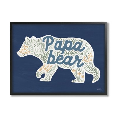 Stupell Industries Blue Floral Papa Bear Framed Giclee Art