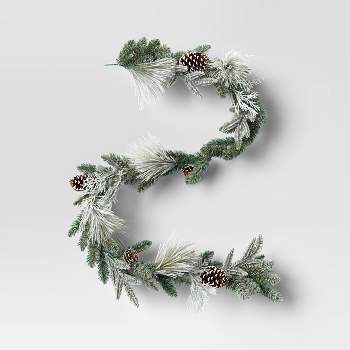 6' Flocked Mixed Greenery with Pinecones Artificial Christmas Garland Green - Wondershop™